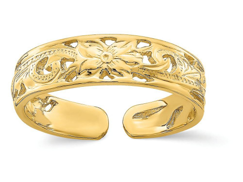Finejewelers 14k Yellow Gold Adjustable Flower Center Leaf Trim Toe Ring