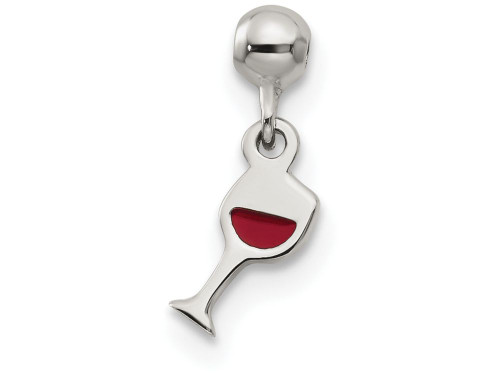 Sterling Silver Mio Memento Enamel Dangle Wine Glass Bead Charm QMM208T