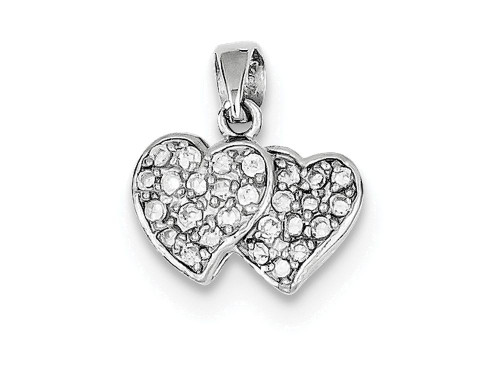 FJC Finejewelers Sterling Silver Cubic Zirconia Small Double Hearts Pendant Necklace Chain Included QP2763T