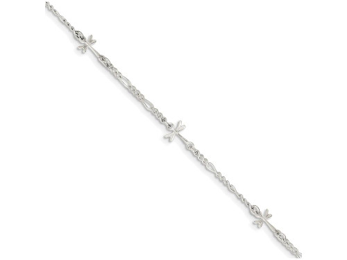 FJC Finejewelers Sterling Silver Polished Dragonfly W/ 1in Ext. Anklet QG3153T