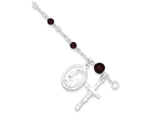FJC Finejewelers Sterling Silver and Rhod. Garnet Polished Childrens Rosary Bracelet QG2831T