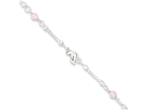 FJC Finejewelers Sterling Silver and Pink Stone Polished Dolphin Childrens Bracelet QG2837T