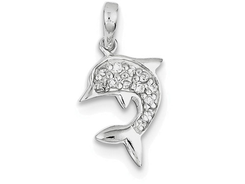 FJC Finejewelers Sterling Silver with Cubic Zirconia Dolphin Pendant Necklace Chain Included QC7660T