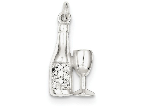 FJC Finejewelers Sterling Silver Cubic Zirconia Wine Bottle/glass Charm Pendant Necklace QC7708T