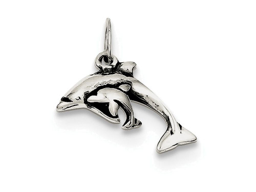 FJC Finejewelers Sterling Silver Antiqued Dolphin W/baby Charm QC6943T