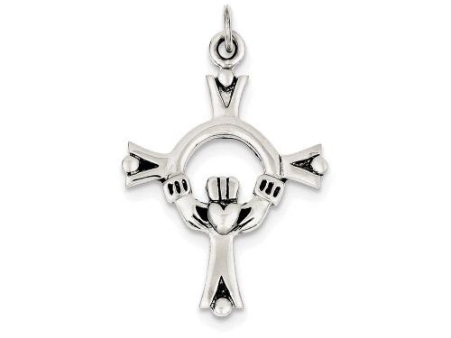 FJC Finejewelers Sterling Silver Antiqued Claddagh Cross Charm QC3378T