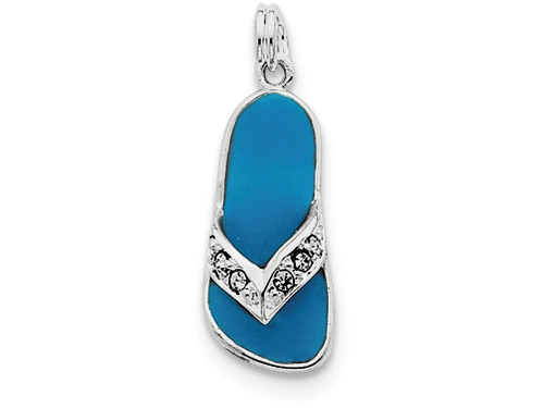 Finejewelers Sterling Silver Aqua Enameled Cubic Zirconiaech Crystal Flip Flop Charm QC4851T