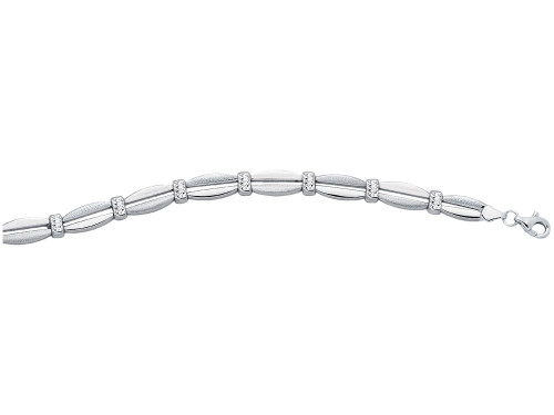 Finejewelers 14 Kt White Gold 7.25 Inch Textured Bright Cut Fancy Double Bar Bracelet Pear Shape Clasp.