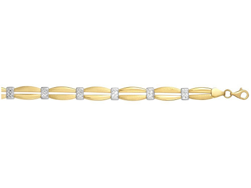 Finejewelers 14 Kt Two Tone Gold 7.25 Inch Textured Fancy Double Bar Bracelet Pear Shape Clasp. 471569C