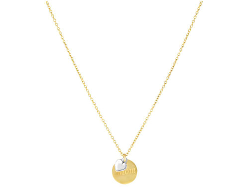 Finejewelers 14 Kt Two Tone Gold Puffed Heart Flat Disc Mom Engraved Necklace