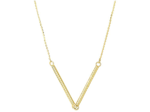 Finejewelers 14 Kt Yellow Gold 18 Inch Textured Sideways Cylinder Shape Station Necklace