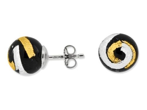FJC Finejewelers Sterling Silver Black, Gold and Silver Color Murano Glass Earrings MUR73T