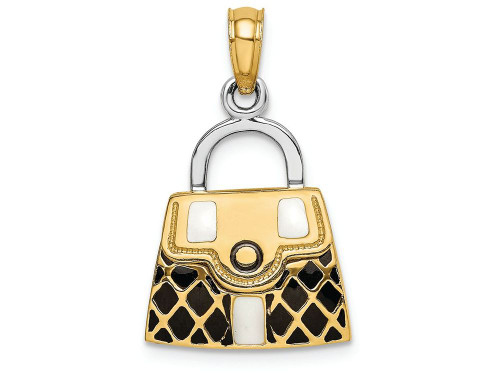 Finejewelers 14k Yellow Gold 3d Black Stripe Quilted Handbagmoveable Charm