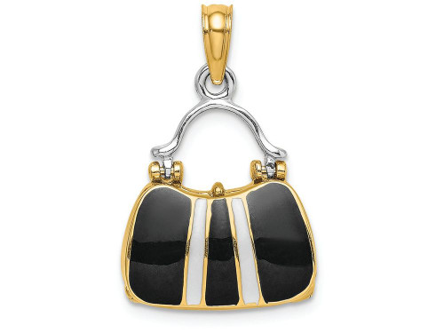 Finejewelers 14k Yellow Gold 3d Black Top Handle Handbag Stripemoveable Charm