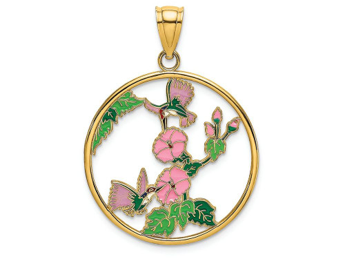 Finejewelers 14k Yellow Gold Hummingbirds Flowers in Circle with Enamel Charm