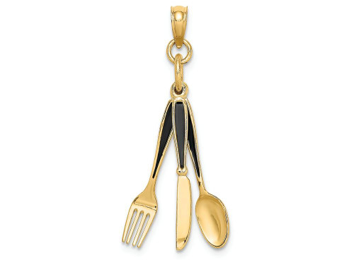 FJC Finejewelers 14k Yellow Gold 3d Enamel Table Knife Fork Spoon Collection Moveable Charm K7020A