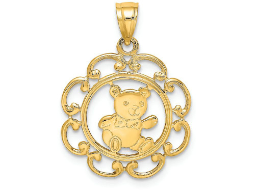 Finejewelers 14k Yellow Gold Teddy Bear in Scalloped Circle Charm