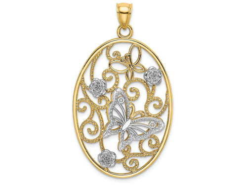 FJC Finejewelers 14k Two-tone Gold Butterfly Cluster Accents in Oval Frame Charm K9523C