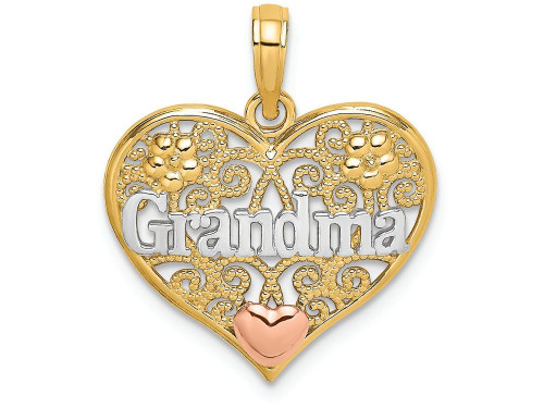 FJC Finejewelers 14k Two-tone Gold Wht Grandma in Filigree Heart with Pink Heart Accent Tri-color Charm K9557C