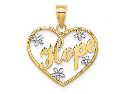FJC Finejewelers 14k Yellow Gold with with Rhodium Hope in Heart Frame with Floating Flower Accents Charm K9397A