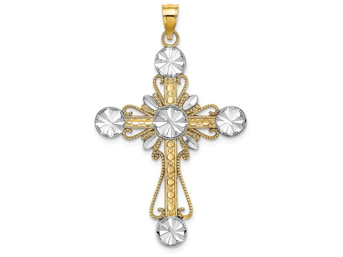 Finejewelers 14k Yellow Gold with with Rhodium Cross with White Bright Cut Circle Tips Center Charm