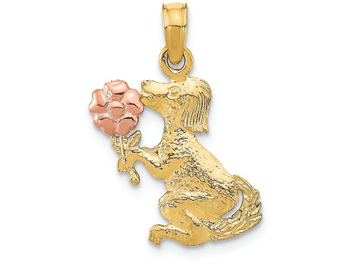 FJC Finejewelers 14k Two-tone Gold Dog Holding a (rose)flower Charm K9105C