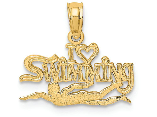 FJC Finejewelers 14k Yellow Gold I heart Swimming(picture) Polish Engraved Charm K8740A