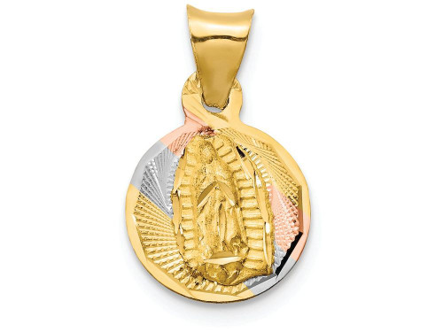Finejewelers 14k Yellow Gold with Rhodium Polished Bright Cut Lady Of Guadalupe Circle Charm - K5627A
