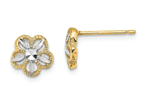 FJC Finejewelers 14k Yellow Gold with Rhodium Bright Cut Flower Post Earrings K4410A