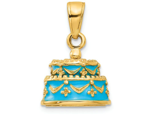 FJC Finejewelers 14k Yellow Gold 3d Aqua Blue Color Enameled Happy Birthday Cake Charm K4057A