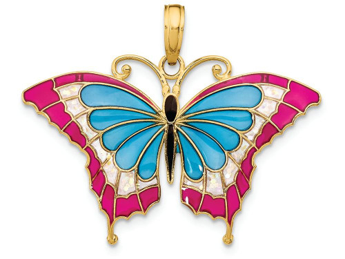 FJC Finejewelers 14k Yellow Gold Blue Pink Enameled Butterfly Charm K4230A