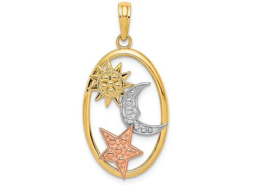 FJC Finejewelers 14k Yellow Rose Gold with with Rhodium Sun Moon Star Oval Charm K3191AS