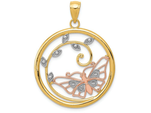 FJC Finejewelers 14k Yellow Rose Gold with with Rhodium Butterfly in Circle Charm K3246AS