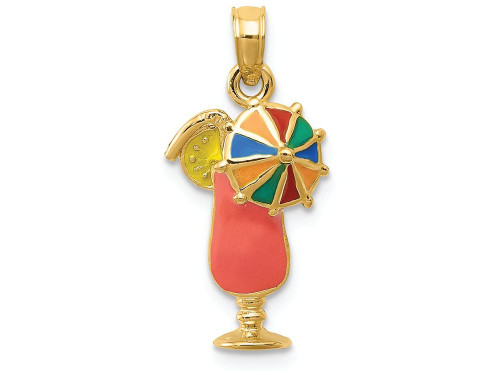 FJC Finejewelers 14k Yellow Gold Pink Enameled Tropical Drink Charm K1819A