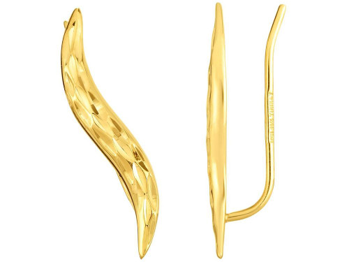 Finejewelers 14 Kt Yellow Gold 3x27mm Bright Cut Leaf Ear Climber Earrings with Ear Climber Clasp 470977A