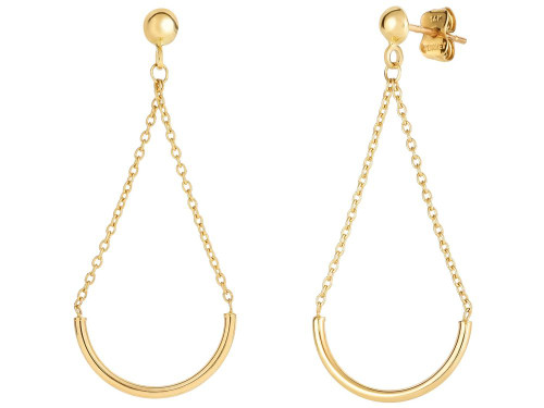 Finejewelers 14 Kt Yellow Gold 40x18mm Half Circle Hanging On Cable Link Triangle Type Drop Earring On Ball Post 470897A