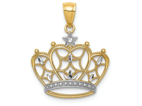 FJC Finejewelers 14k Yellow Gold White with Rhodium Bright Cut Filigree Crown Charm C4673A