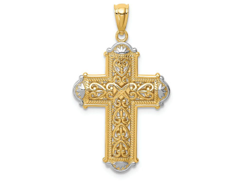 FJC Finejewelers 14k Yellow Gold White with Rhodium Bright Cut Reversible Cross Charm C4699A