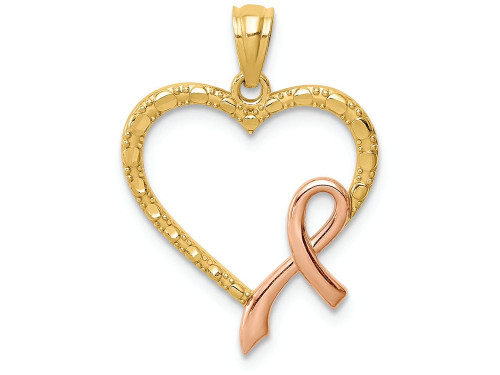 FJC Finejewelers 14k Yellow Gold Rose with Rhodium Pink Ribbon with Heart Charm C4676A