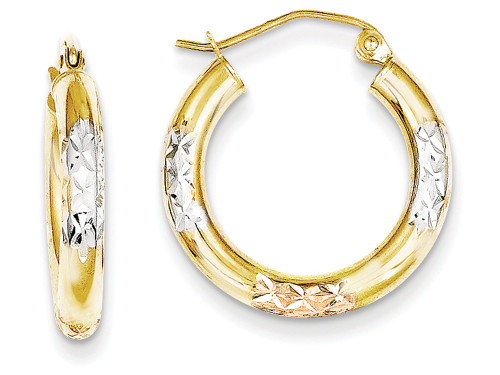 FJC Finejewelers 10k Yellow Gold with White and Rose Rhodium Bright Cut 3x20mm Hoop Earrings 10TC334W