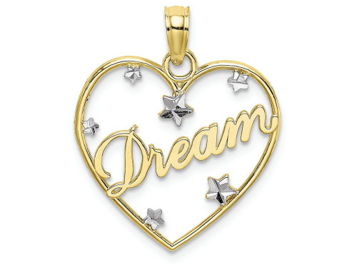 Finejewelers 10k Two-tone Gold Dream in Heart Frame with Floating Bright Cut Star Accents Charm