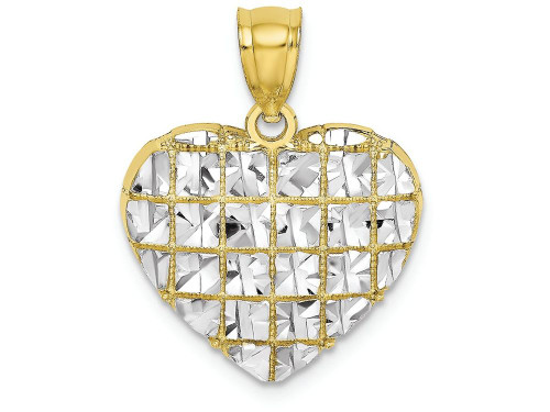 Finejewelers 10k Yellow Gold with with Rhodium Bright Cut Heart Starburst in Grid Center Charm