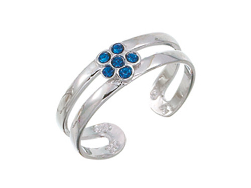 Finejewelers Sterling Silver Rhodium Finish Blue Crys Flower Toe Ring CGSS359T