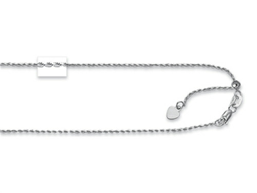 Finejewelers Rhodium Plated 22 Inch bright-cut Adjustable Rope Chain Necklace Lobster Clasp and Small Heart Charm