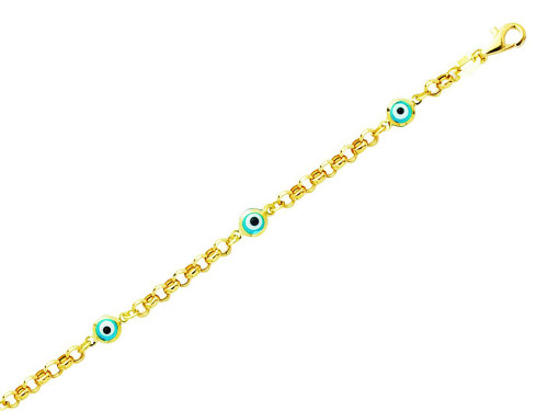 Finejewelers 14k Yellow Gold 5.5 Inch Rolo Link Chain with Station Evil Eye Childrens Bracelet