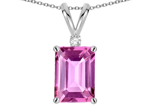Star K Classic Octagon Emerald Cut 8x6mm Created Pink Sapphire Pendant Necklace - 314267W