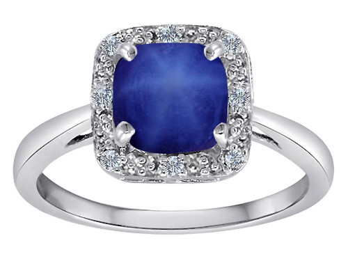 Star K 10 kt White Gold Classic Cushion-Cut Created Star Sapphire Designer Halo Ring - 304724AF6