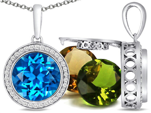 Switch-It Gems Round 10mm Simulated Blue Topaz Pendant Necklace Total of 12 Interchangeable Simulated Birth Months 307767T