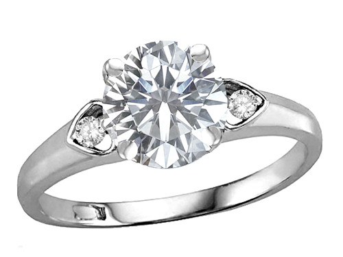 Star K Round 7mm White Topaz Three 3 Stone Heart Engagement Promise Wedding Ring - 317921B75