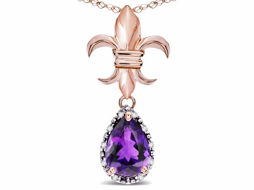 Star K Pear Shape 8x6mm Genuine Amethyst Fleur De Lis Pendant Necklace 10k Rose Gold 313036AP